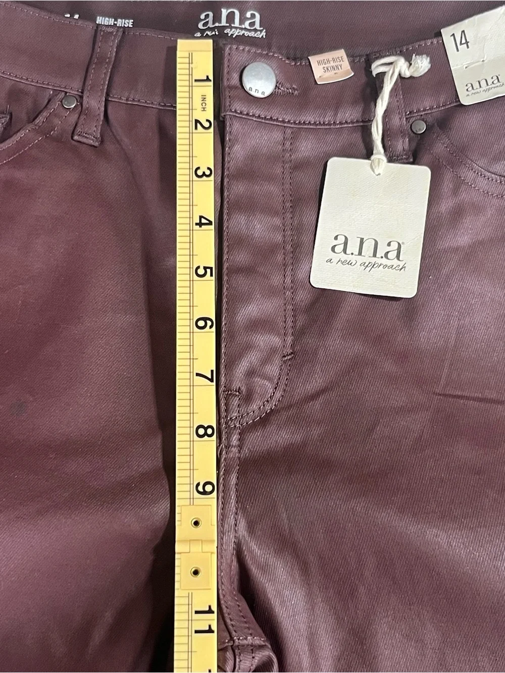 NWT a.n.a Burgundy High‎ Rise Skinny Coated Pants Size 14 Faux Leather